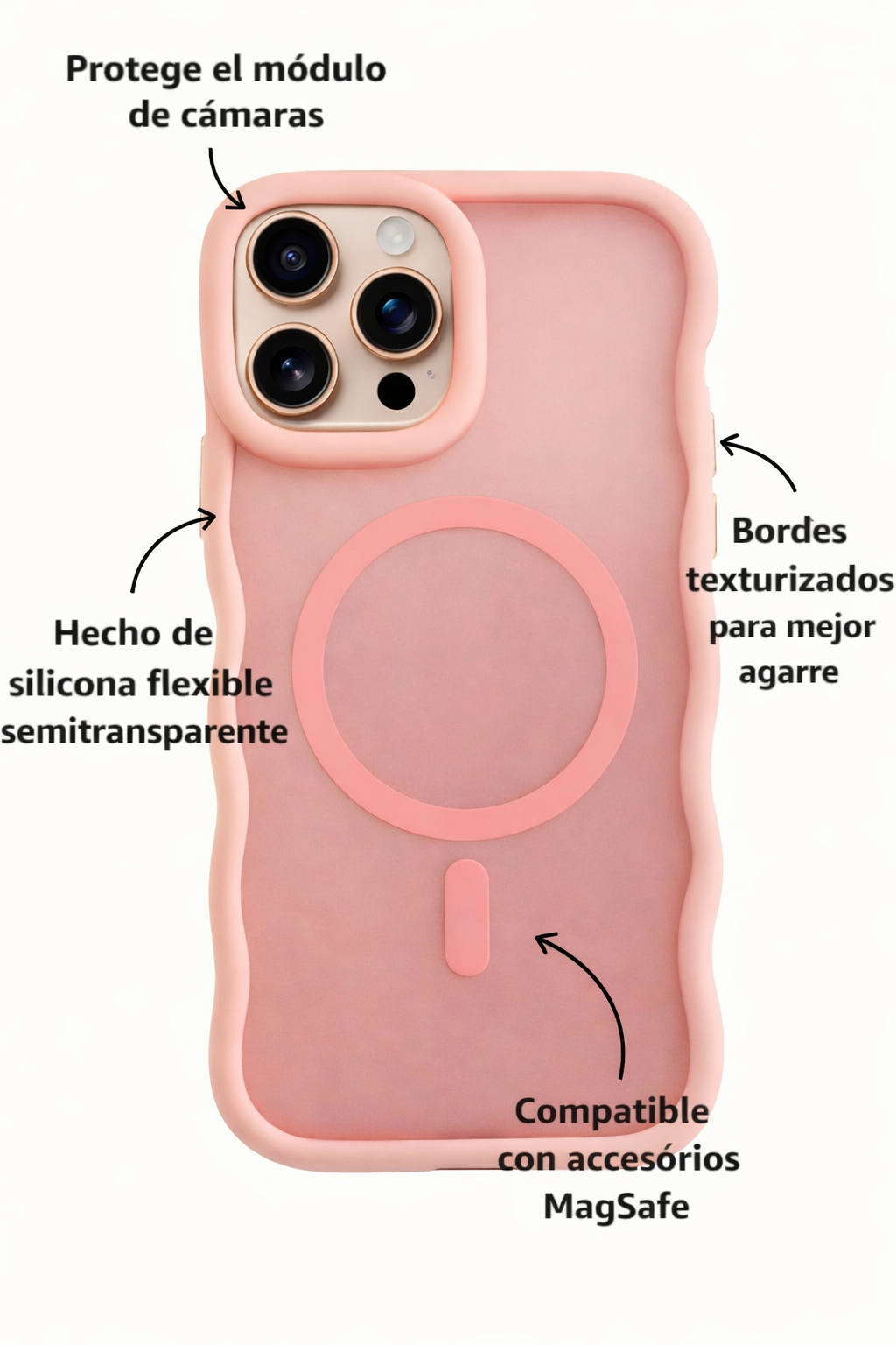 Protector iPhone 16 Pro Max VIBRATIONS Magsafe Rosa