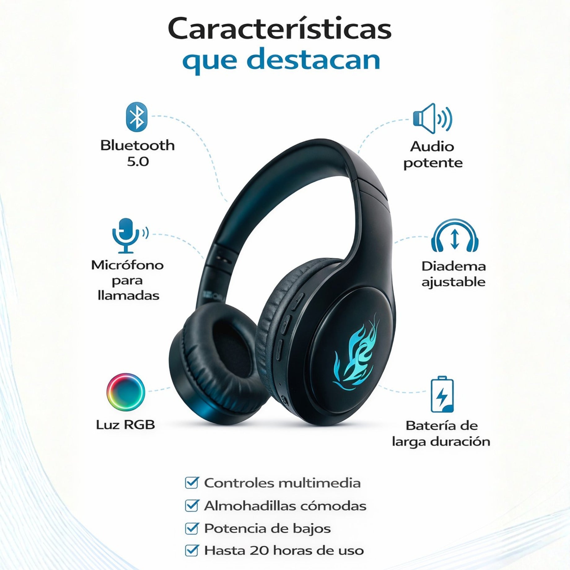 Audifonos Inalámbricos 33 Horas Con Luz Led
