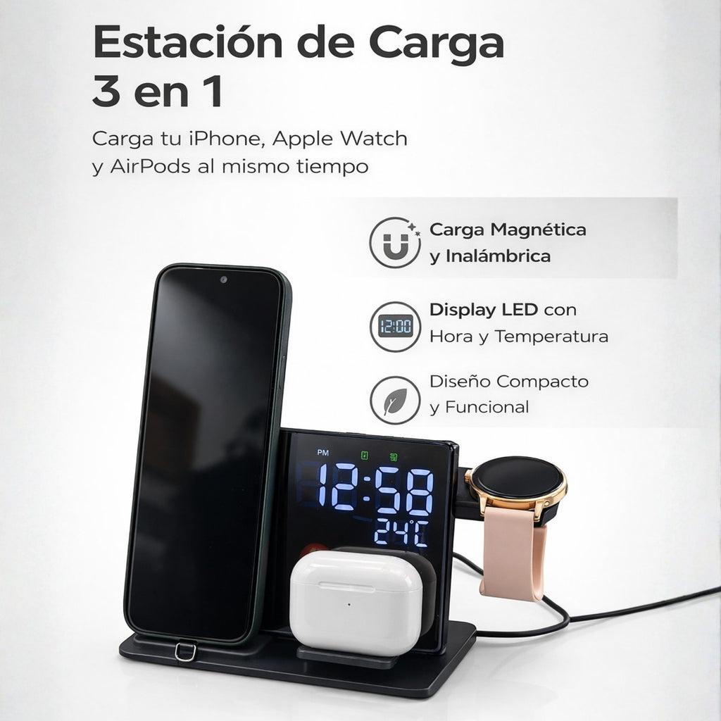 Base Smart Desk 3 en 1 Con Reloj