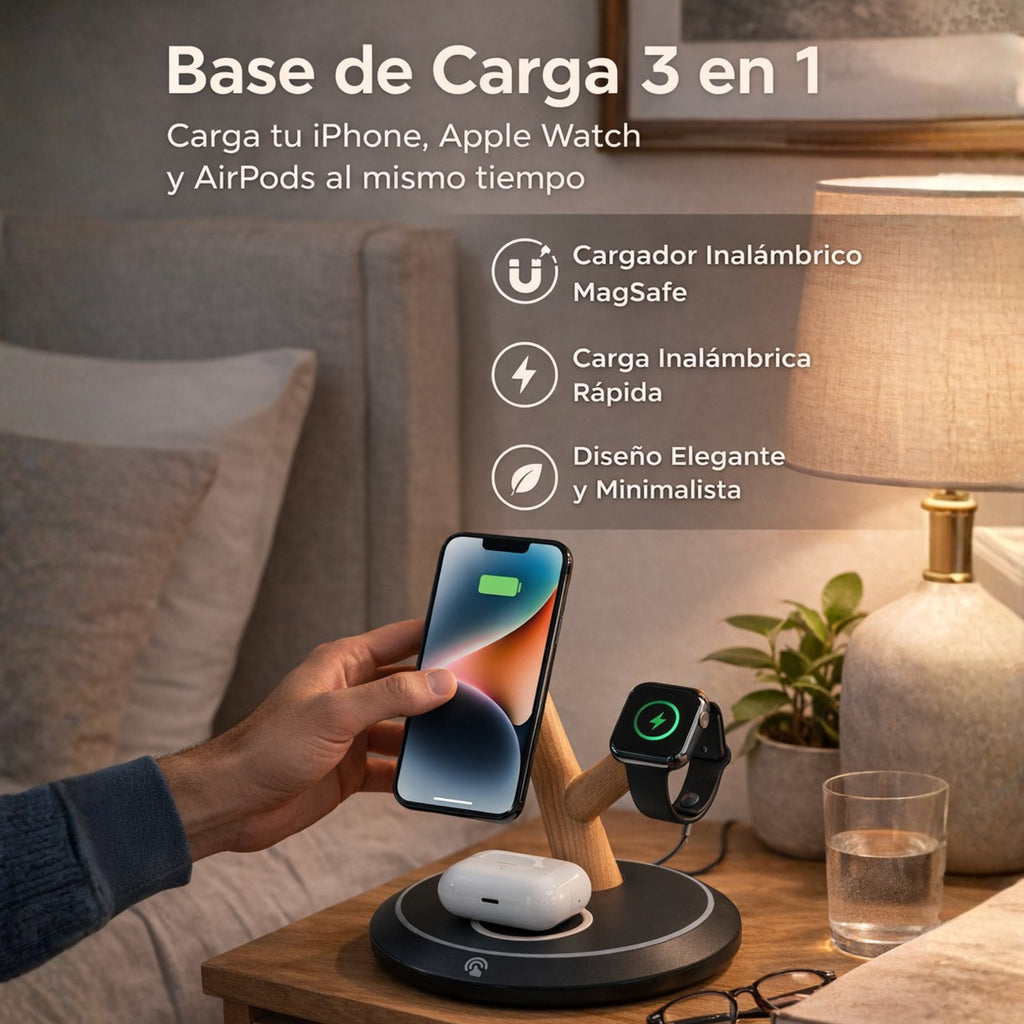 Base MagSafe 3 en 1 Fast Charge Bambú