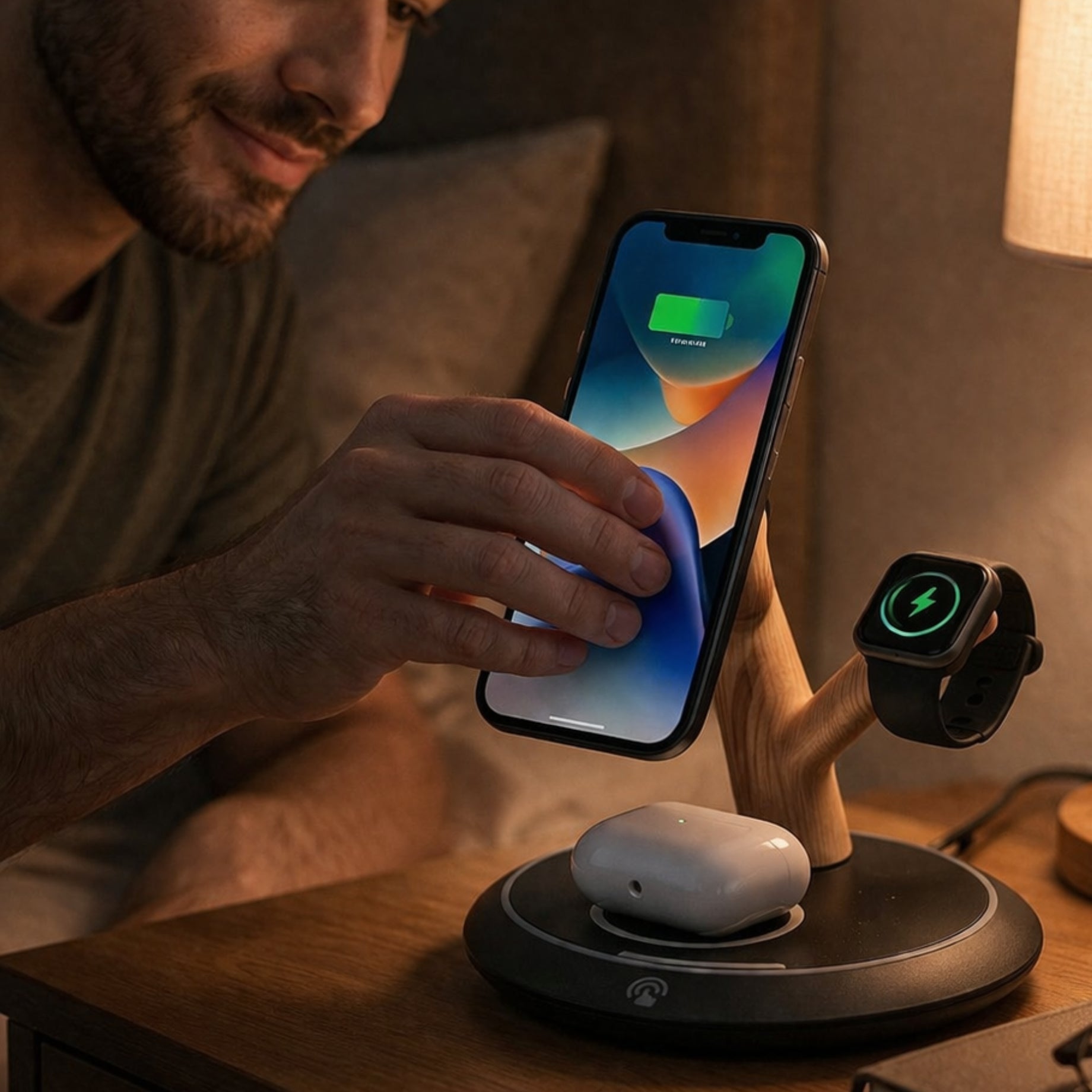 Base MagSafe 3 en 1 Fast Charge Bambú