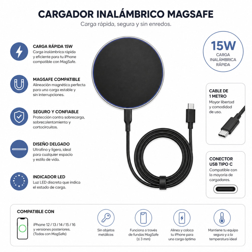Cargador Inalámbrico 15 Watts Mag One