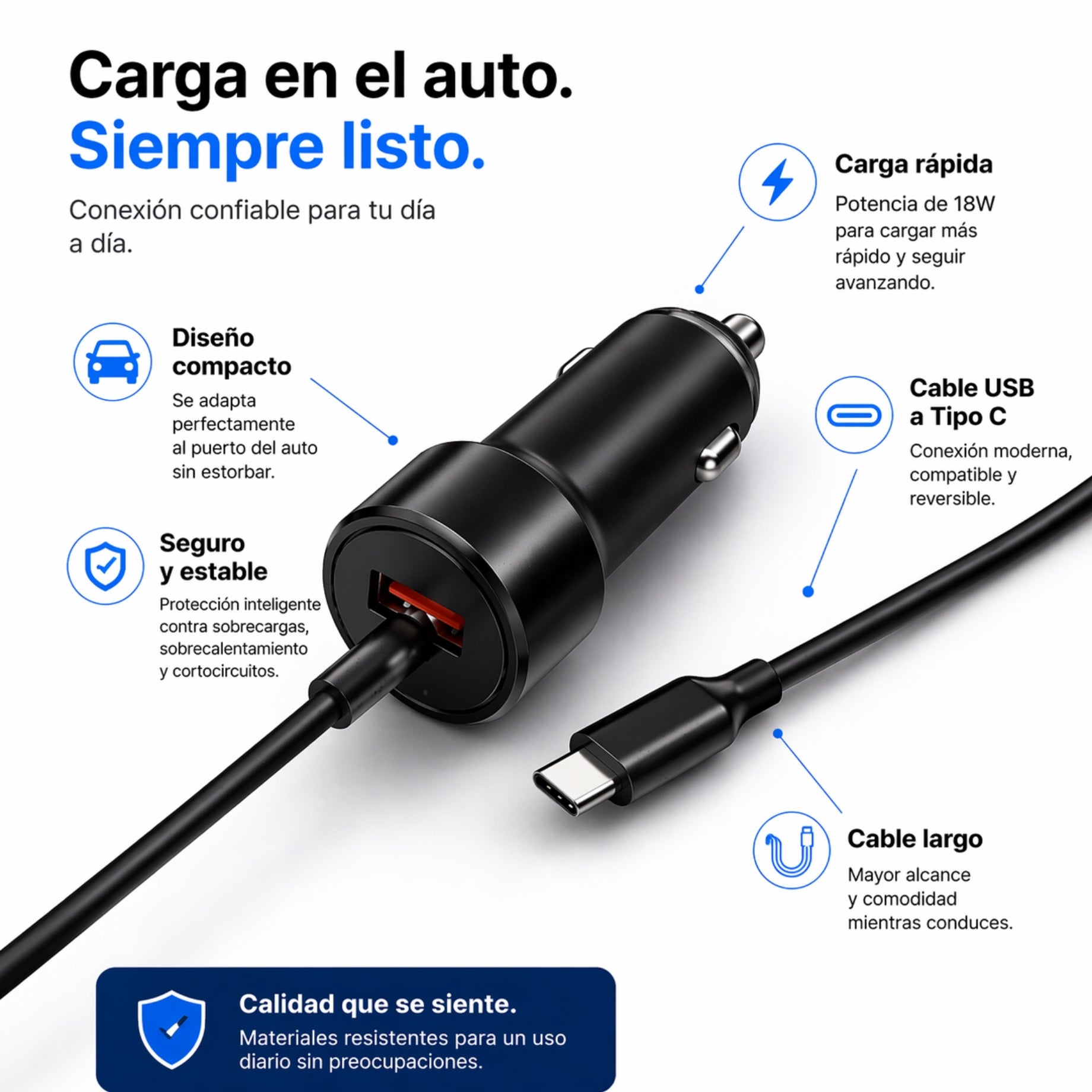 Cargador para Auto RoadCharge Pro Con Cable