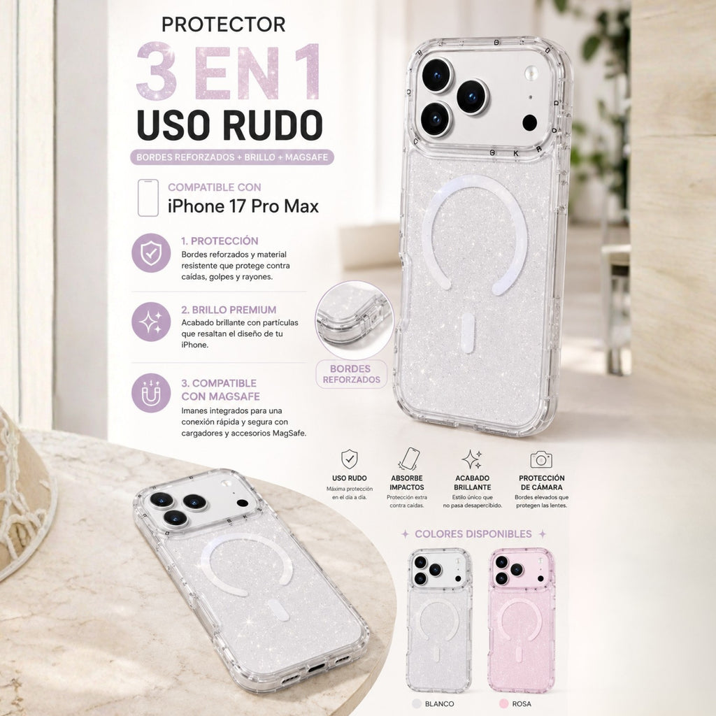 Protector iPhone 17 Pro Max Aura Clear 3 en 1 Magsafe