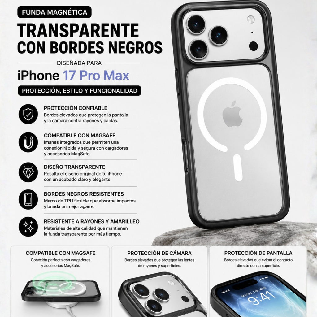 Protector iPhone 17 Pro Max Black Edge Clear Negro