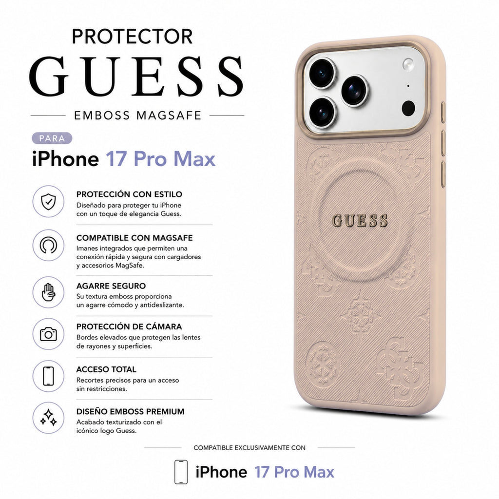 Protector iPhone 17 Pro Max GUESS Magsafe Peony Metal Beige