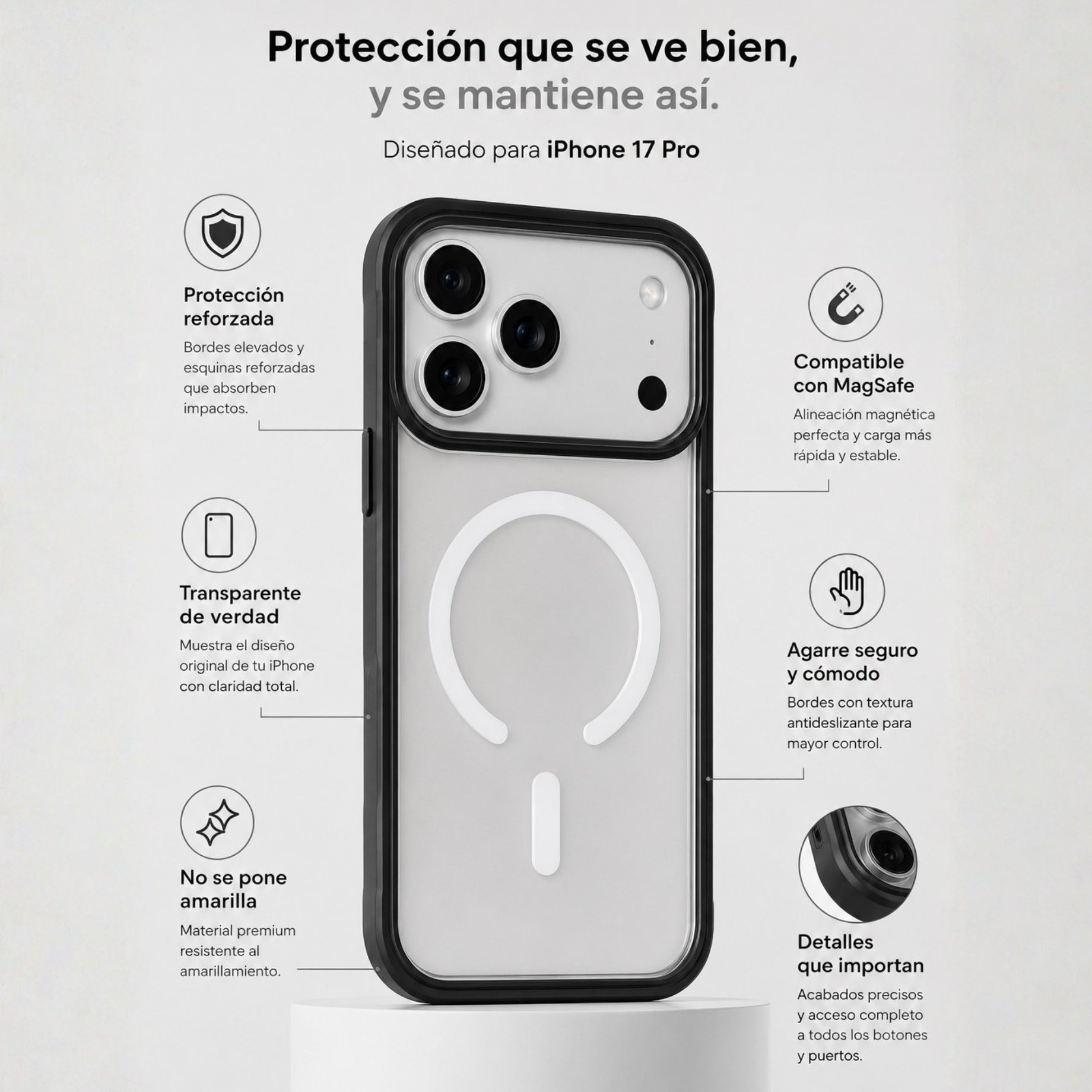 Protector iPhone 17 Pro Black Edge Clear Negro