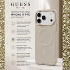 Protector iPhone 17 Pro GUESS Magsafe Peony Metal Beige