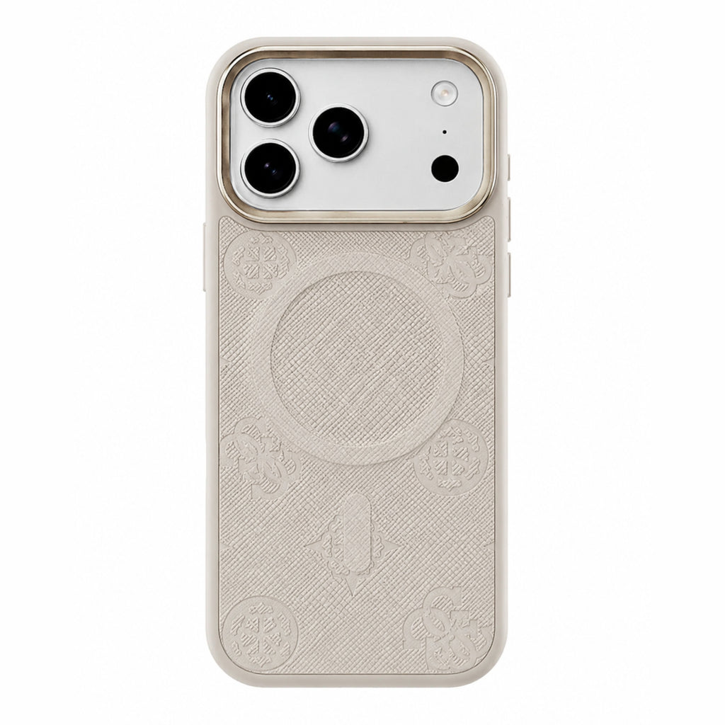 Protector iPhone 17 Pro GUESS Magsafe Peony Metal Beige