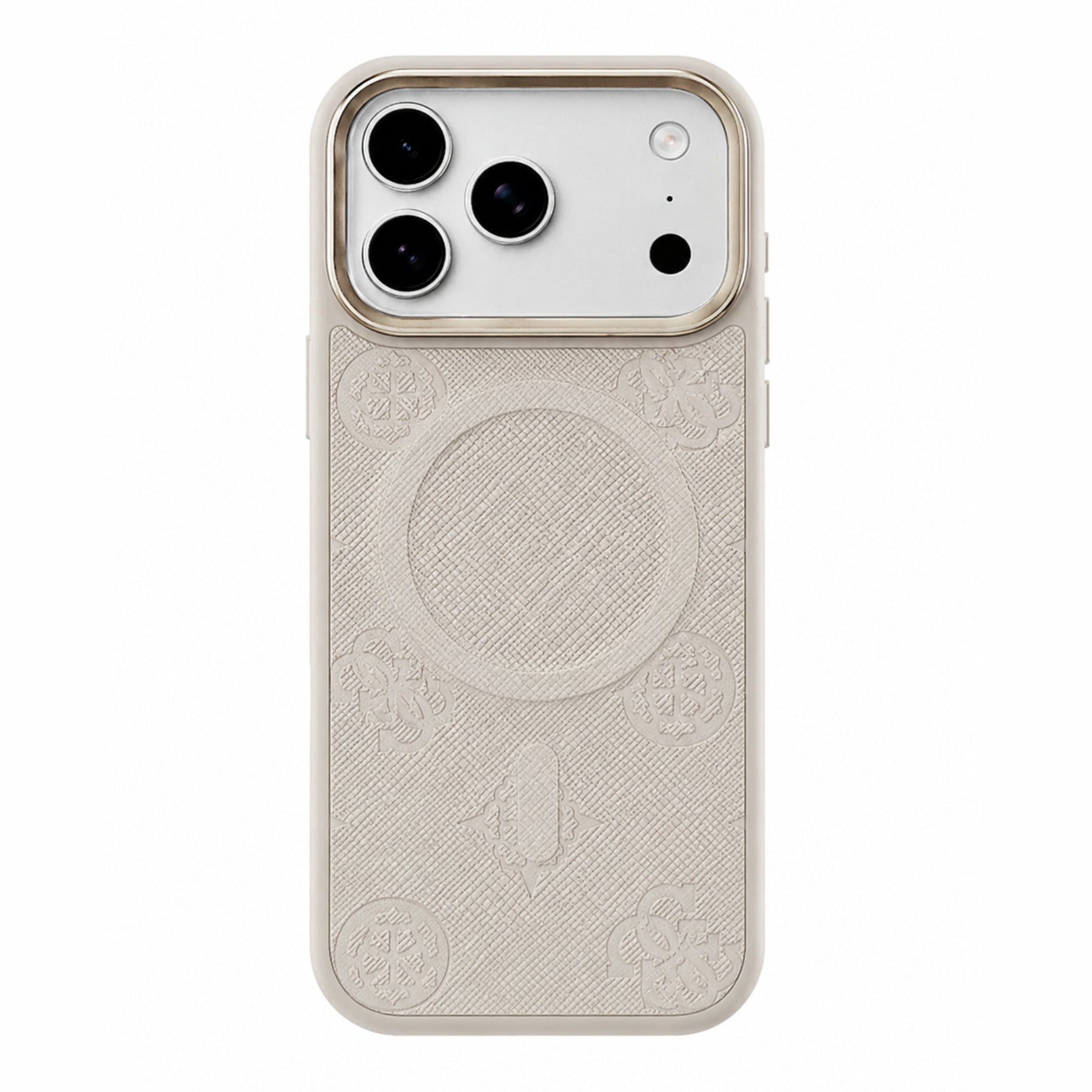 Protector iPhone 17 Pro GUESS Magsafe Peony Metal Beige