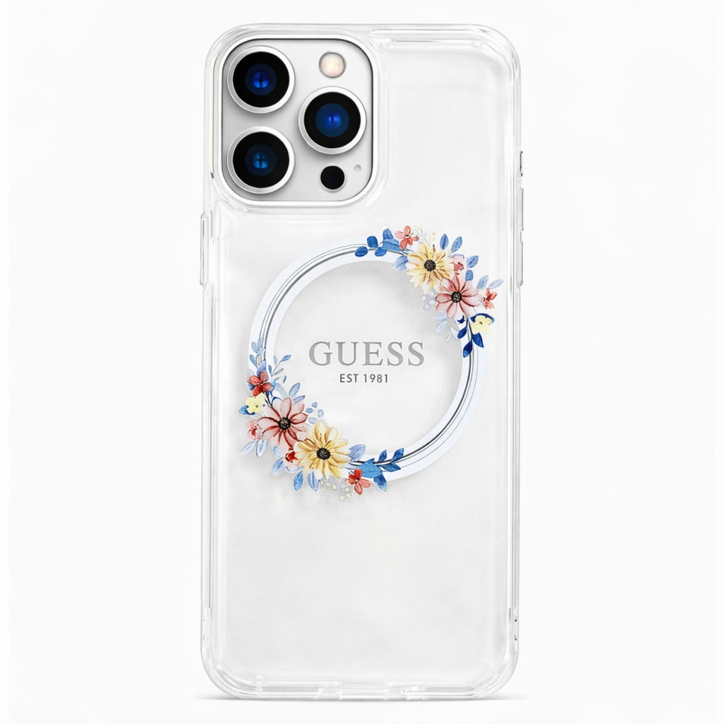 Protector iPhone 15 Pro Max GUESS Magsafe Flowers