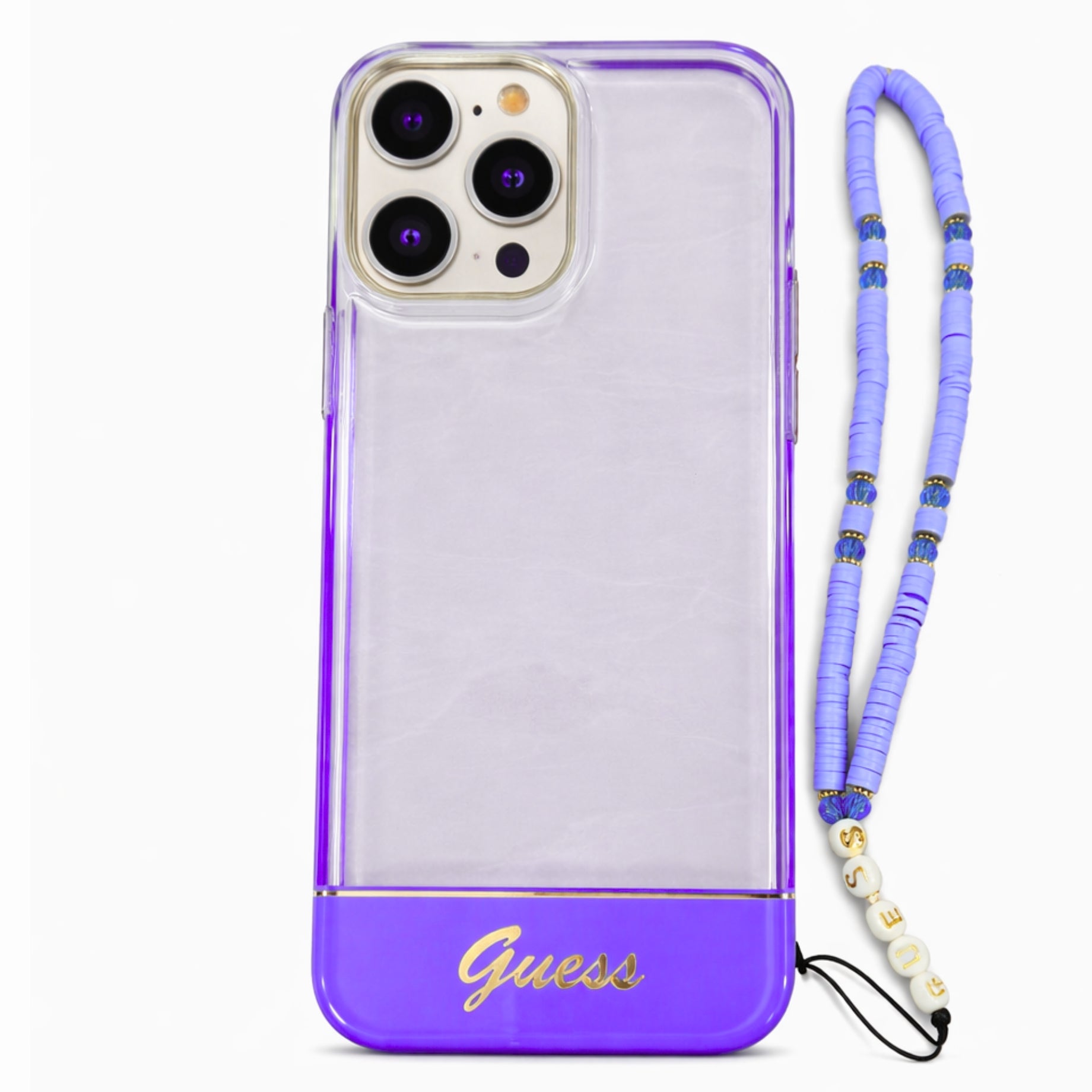 Protector iPhone 15 Pro Max GUESS Strap Translucent Morado
