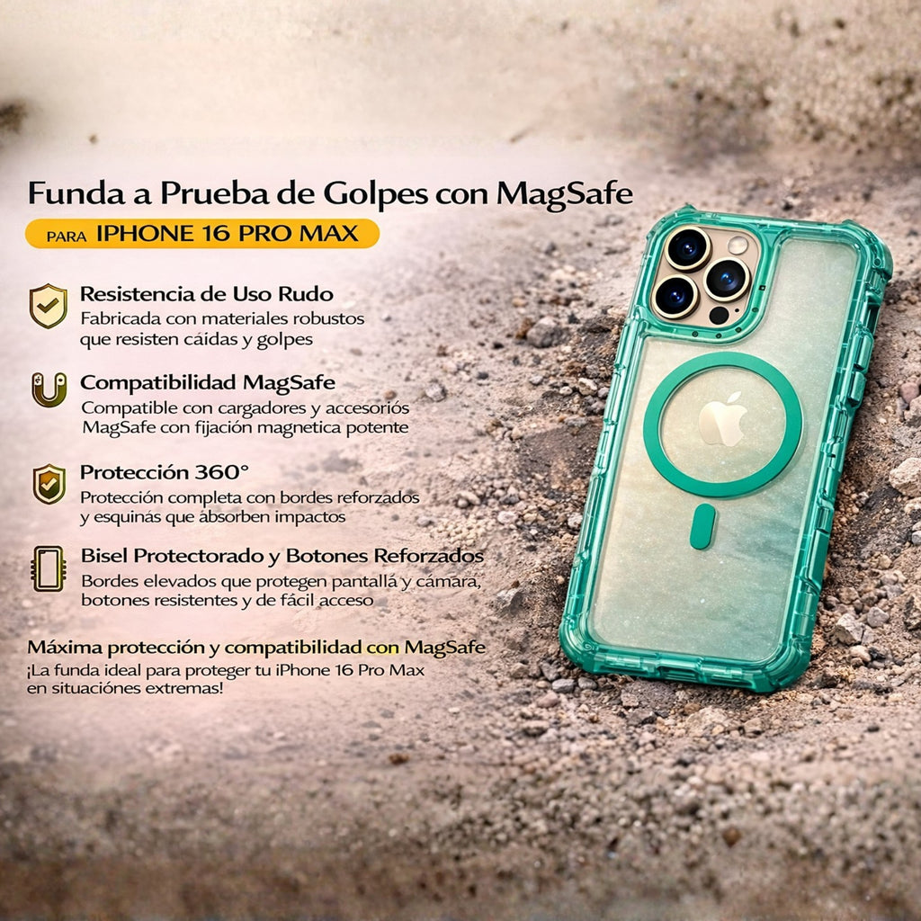 Protector iPhone 16 Pro Max Brillos Magsafe Turquesa