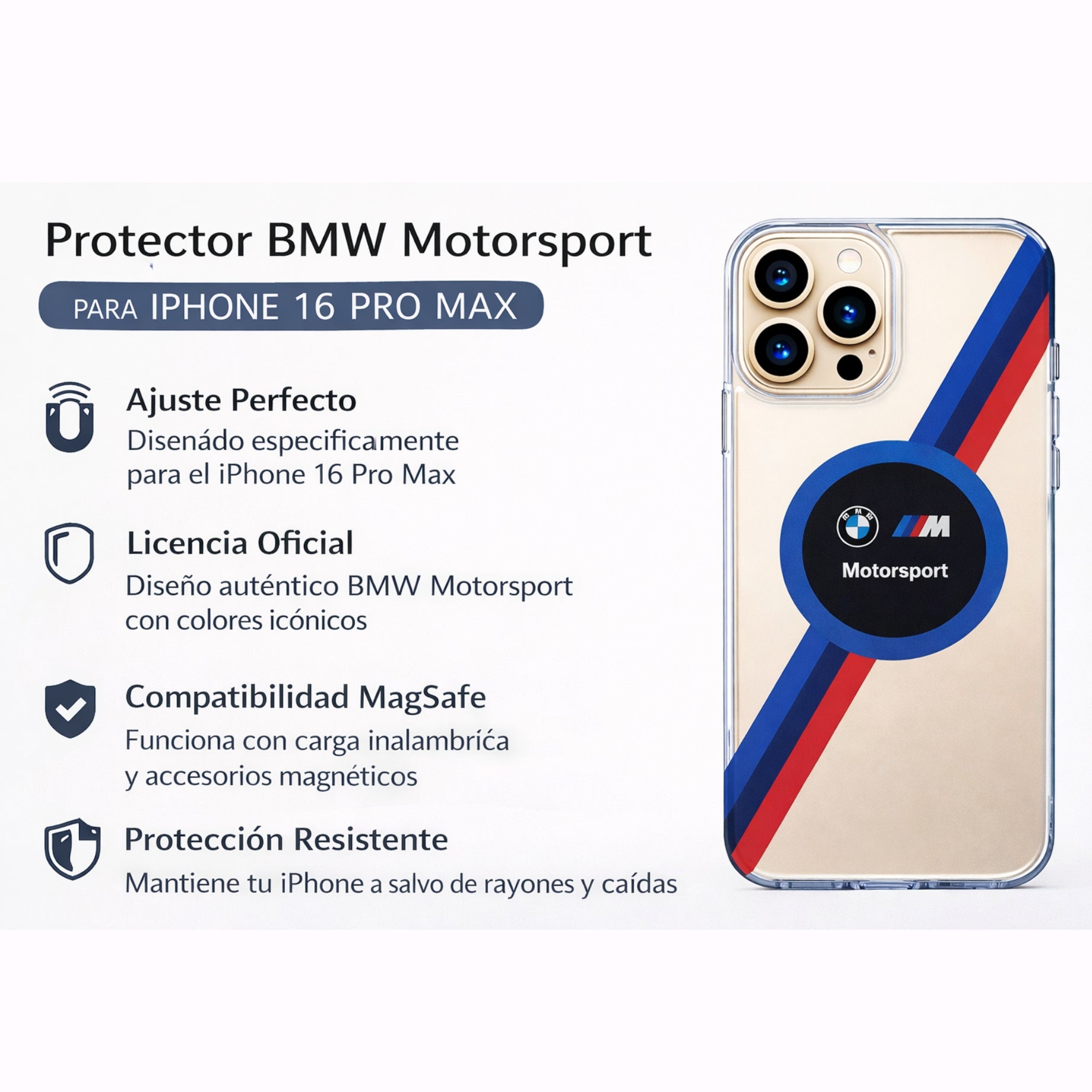 Protector iPhone 16 Pro Max BMW Tricolor Transparente