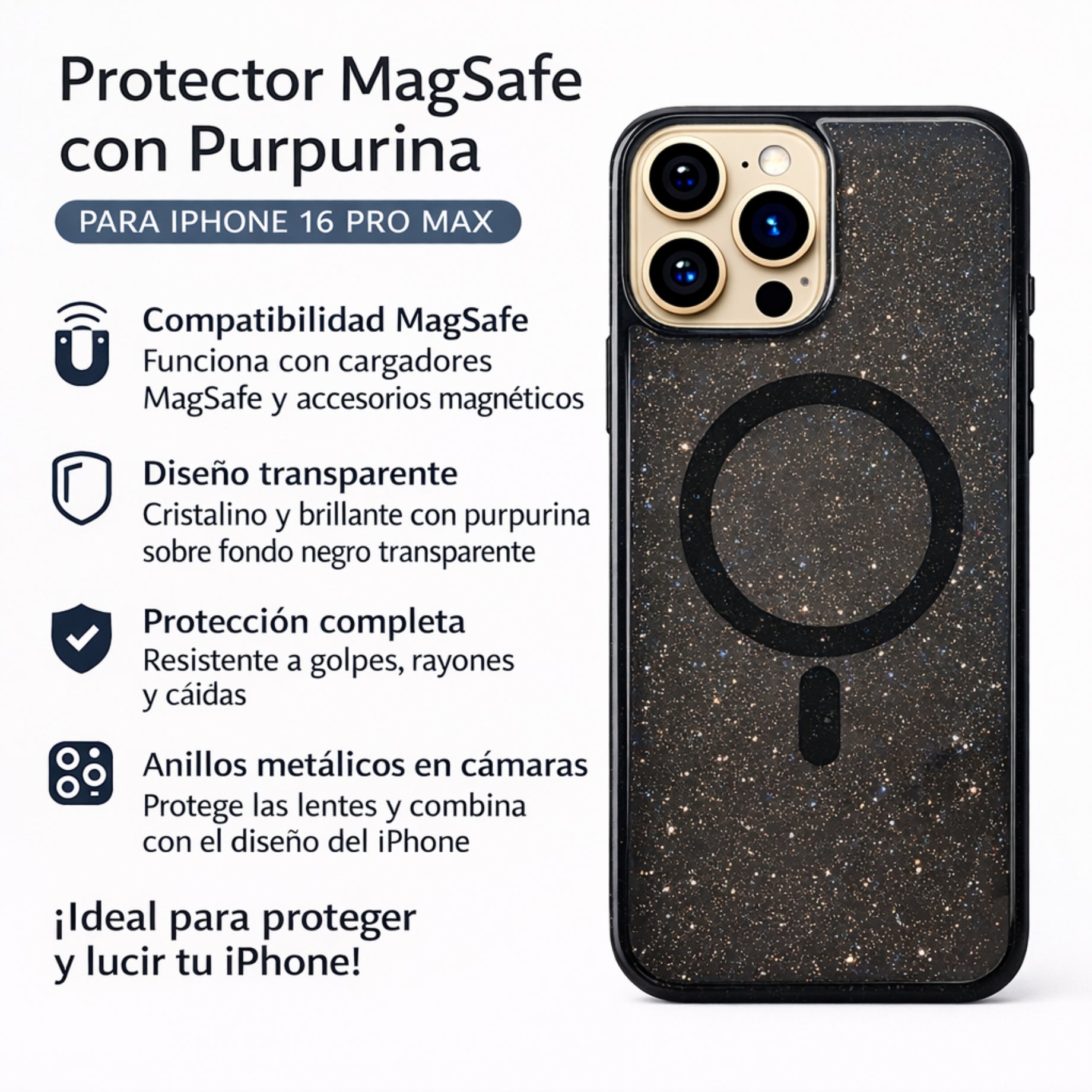 Protector iPhone 16 Pro Max CRYSTAL Negro