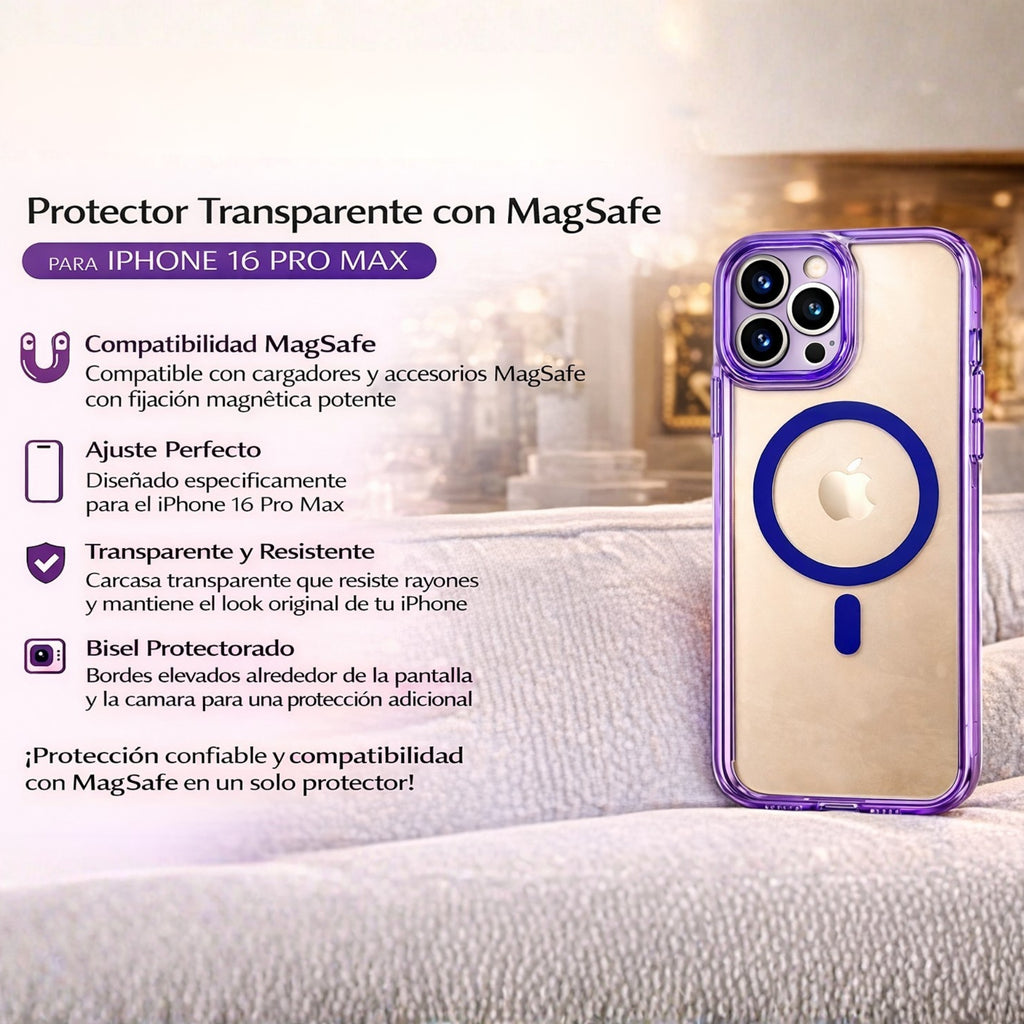 Protector iPhone 16 Pro Max Transparente MagSafe Pro Morado