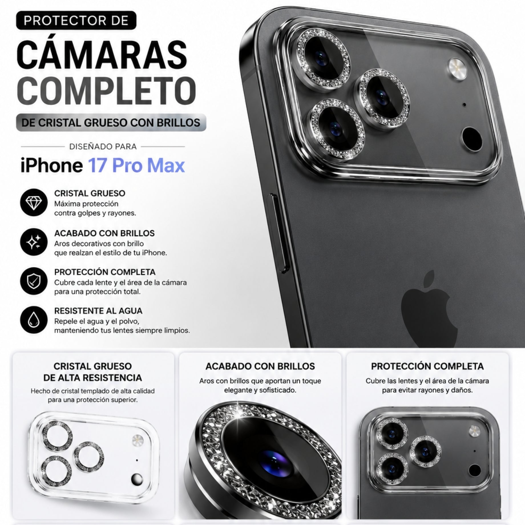Protectores de Cámara iPhone 17 Pro Max Brillos